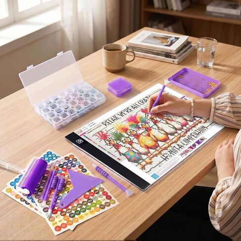 FANGZH Diamond Painting Storage Accessories Kit with A4 Light Pad, Bead Organizers, Drill Pens, Storage Boxes, and Tools for Adults (Purple) in Kuwait