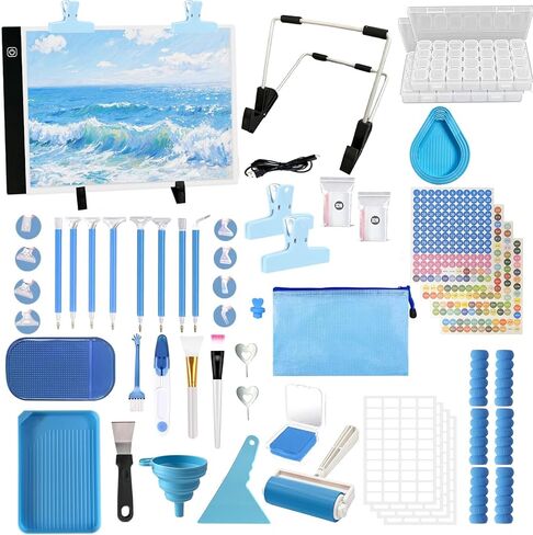 FANGZH Diamond Painting Storage Accessories Kit with A4 Light Pad, Bead Organizers, Drill Pens, Storage Boxes, and Tools for Adults (Purple) in Kuwait