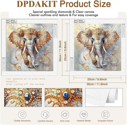 DPDAKIT Elephant Diamond Painting Kits for Adults, 5D Special Shape Diamond Art Kits for Adults, Crystal Rhinestones Art Craft for Beginners DIY Home Wall Decor Gift, 12×12 Inch in Saudi Arabia