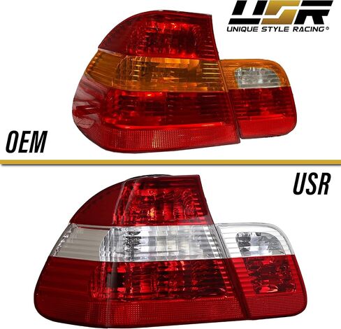 DEPO 02-05 E46 4D Tail Lights - OE Euro Style Clear Rear Tail Lamps Set (Left + Right, Inner + Outer) Compatible with 2002-2005 BMW E46 3 Series 4 Doors Sedan (Red/Clear Lens, Total 4 Pieces) in Kuwait