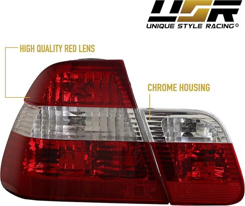 DEPO 02-05 E46 4D Tail Lights - OE Euro Style Clear Rear Tail Lamps Set (Left + Right, Inner + Outer) Compatible with 2002-2005 BMW E46 3 Series 4 Doors Sedan (Red/Clear Lens, Total 4 Pieces) in Kuwait