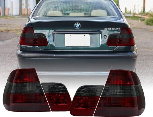 DEPO 02-05 E46 4D Tail Lights - OE Euro Style Clear Rear Tail Lamps Set (Left + Right, Inner + Outer) Compatible with 2002-2005 BMW E46 3 Series 4 Doors Sedan (Red/Clear Lens, Total 4 Pieces) in Kuwait