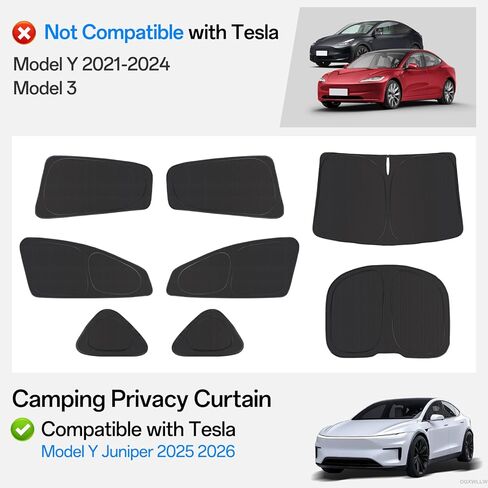 8 Pcs Camping Privacy Curtain for Tesla New Model Y Juniper 2025 2026 Full Window Sunshade for Sleeping Camping Privacy Napping Foldable Side Window Sunshades UV Blocker with Storage Bag in Saudi Arabia