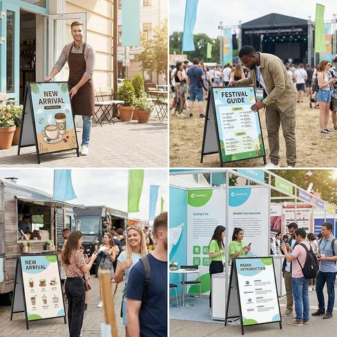 USCNC 24 x 36 Inch A Frame Sign Double-Sided Folding Sandwich Board Heavy Duty Slide-in Sidewalk Signboard for Outdoor Street Advertising Poster(Frame only，No white board) in Saudi Arabia