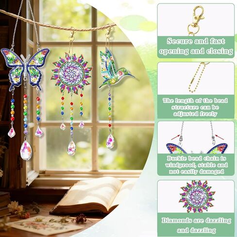DIY Diamond Art Painting Kits for Adults Wind Chime Suncatcher Hummingbird Craft Kit Home Window Garden Decor Gift in Kuwait