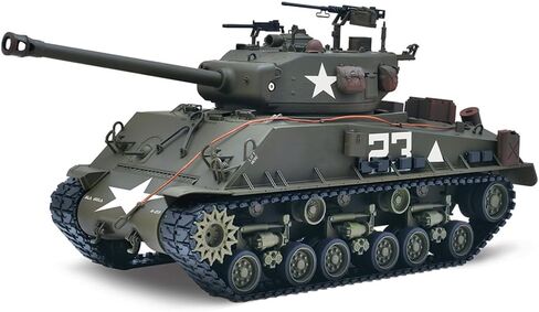 1/16 M4A3E8 Sherman RC Tank Metal Enhanced Version, Professional Military Vehicle with 360° Turret, Smoke & Sound FX, Infrared Combat, Weathered Finish, Olive Green in Saudi Arabia
