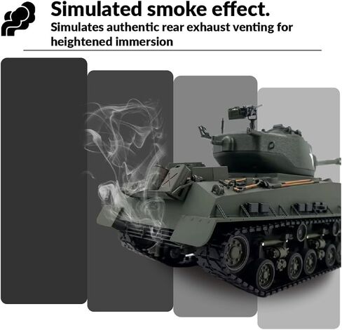 1/16 M4A3E8 Sherman RC Tank Metal Enhanced Version, Professional Military Vehicle with 360° Turret, Smoke & Sound FX, Infrared Combat, Weathered Finish, Olive Green in Saudi Arabia