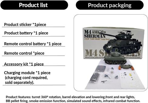 1/16 M4A3E8 Sherman RC Tank Metal Enhanced Version, Professional Military Vehicle with 360° Turret, Smoke & Sound FX, Infrared Combat, Weathered Finish, Olive Green in Saudi Arabia