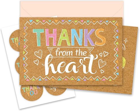 Decorably 60 Pack 6x4in Rustic Teacher Appreciation Cards Bulk with Envelopes & Stickers, 10 Folded Cute Kraft & Pastel Beyond Grateful Thank You Designs, Blank Inside, Wedding, Birthdays, Gifting in Kuwait