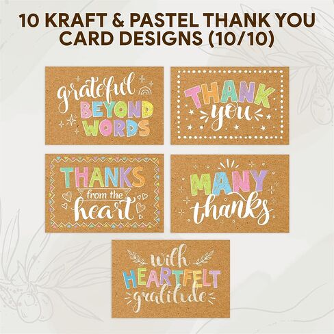 Decorably 60 Pack 6x4in Rustic Teacher Appreciation Cards Bulk with Envelopes & Stickers, 10 Folded Cute Kraft & Pastel Beyond Grateful Thank You Designs, Blank Inside, Wedding, Birthdays, Gifting in Kuwait