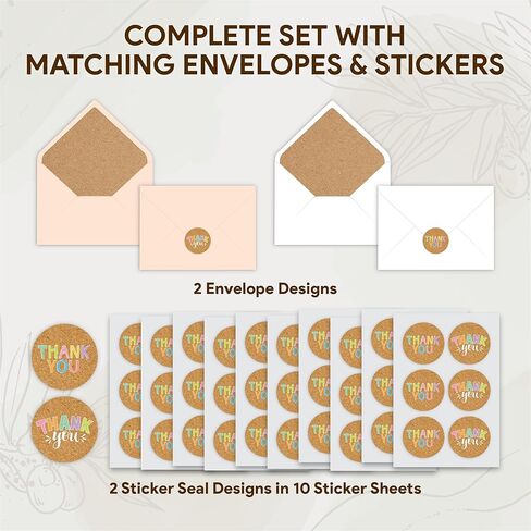 Decorably 60 Pack 6x4in Rustic Teacher Appreciation Cards Bulk with Envelopes & Stickers, 10 Folded Cute Kraft & Pastel Beyond Grateful Thank You Designs, Blank Inside, Wedding, Birthdays, Gifting in Kuwait