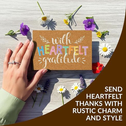 Decorably 60 Pack 6x4in Rustic Teacher Appreciation Cards Bulk with Envelopes & Stickers, 10 Folded Cute Kraft & Pastel Beyond Grateful Thank You Designs, Blank Inside, Wedding, Birthdays, Gifting in Kuwait