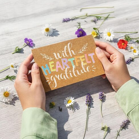 Decorably 60 Pack 6x4in Rustic Teacher Appreciation Cards Bulk with Envelopes & Stickers, 10 Folded Cute Kraft & Pastel Beyond Grateful Thank You Designs, Blank Inside, Wedding, Birthdays, Gifting in Kuwait