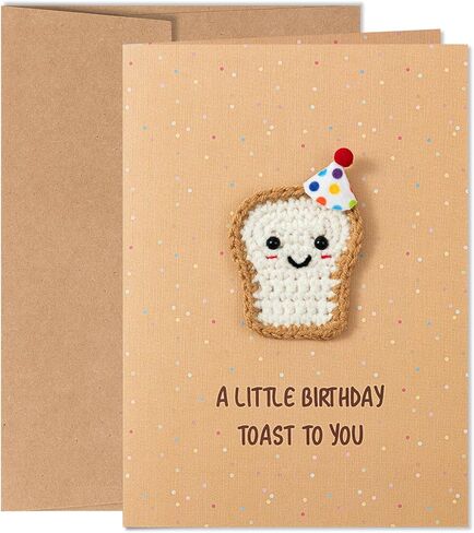 Crisky Funny Birthday Card for Women with Crochet Toast - Brown Fabric 5x7 Inch, Funny Birthday Gifts for Her Him Men Teacher, Includes Envelope in Kuwait