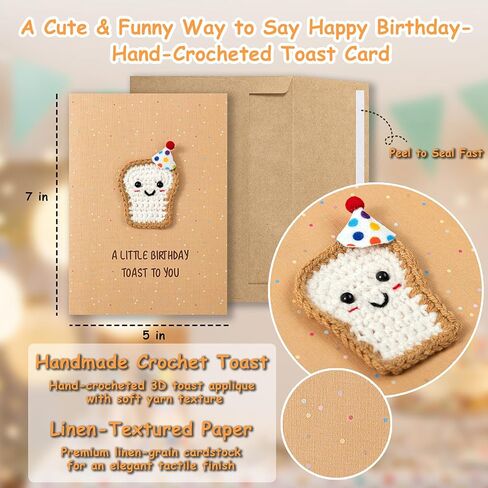 Crisky Funny Birthday Card for Women with Crochet Toast - Brown Fabric 5x7 Inch, Funny Birthday Gifts for Her Him Men Teacher, Includes Envelope in Kuwait