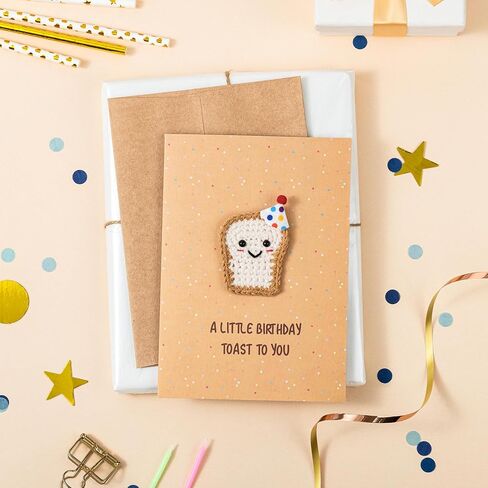 Crisky Funny Birthday Card for Women with Crochet Toast - Brown Fabric 5x7 Inch, Funny Birthday Gifts for Her Him Men Teacher, Includes Envelope in Kuwait