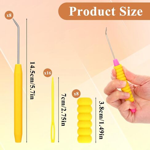 Jxiwfvl Knitting Loom Hook with Soft Grip, Loom Knit Hook Set, More Comfortable Looms Knitting, 8PCS Longer Crochet Hooks Stainless Steel Yarn Hooks with 16 Sewing Needles for Knits Looms & Boards in Saudi Arabia
