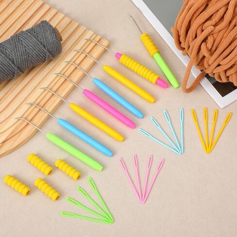 Jxiwfvl Knitting Loom Hook with Soft Grip, Loom Knit Hook Set, More Comfortable Looms Knitting, 8PCS Longer Crochet Hooks Stainless Steel Yarn Hooks with 16 Sewing Needles for Knits Looms & Boards in Saudi Arabia
