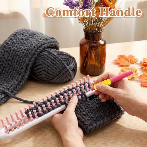 Jxiwfvl Knitting Loom Hook with Soft Grip, Loom Knit Hook Set, More Comfortable Looms Knitting, 8PCS Longer Crochet Hooks Stainless Steel Yarn Hooks with 16 Sewing Needles for Knits Looms & Boards in Saudi Arabia