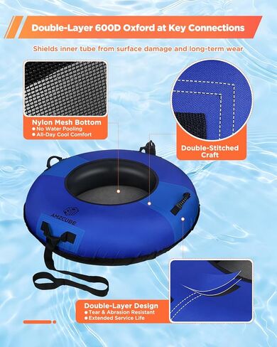Heavy Duty River Tube for Floating, 44" River Float for Adults with Upgraded Handles and Drink Holder, Abrasion Proof 600D Canvas Cover Outdoor Inflatable Water Tube with Towable Strap in Saudi Arabia