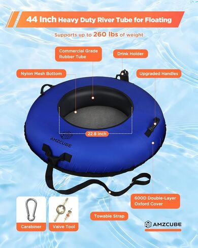 Heavy Duty River Tube for Floating, 44" River Float for Adults with Upgraded Handles and Drink Holder, Abrasion Proof 600D Canvas Cover Outdoor Inflatable Water Tube with Towable Strap in Saudi Arabia