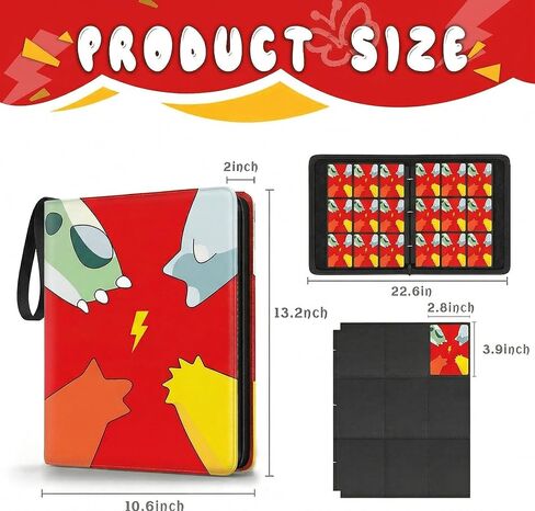 Trading Card Binder 4 Pocket,Card Binder 900 Pockets,Card Book Holder Cards with 50 Removable Sleeves,3-Ring Zip Design Collectible Trading Card Albums Gifts in Kuwait