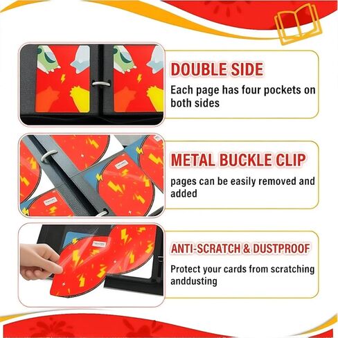 Trading Card Binder 4 Pocket,Card Binder 900 Pockets,Card Book Holder Cards with 50 Removable Sleeves,3-Ring Zip Design Collectible Trading Card Albums Gifts in Kuwait