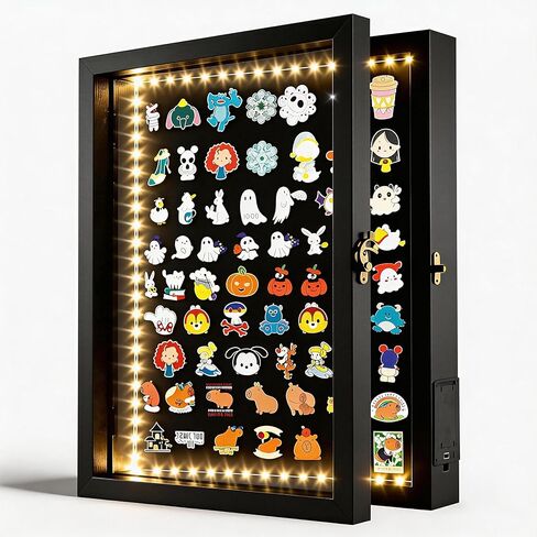 Light Up Pin Display Case - 12x16 Black Shadow Box Frame with Opening Door, Pin Board for Enamel Pins, Pin Holder and Pin Collection Display Frame for Wall or Tabletop in Saudi Arabia