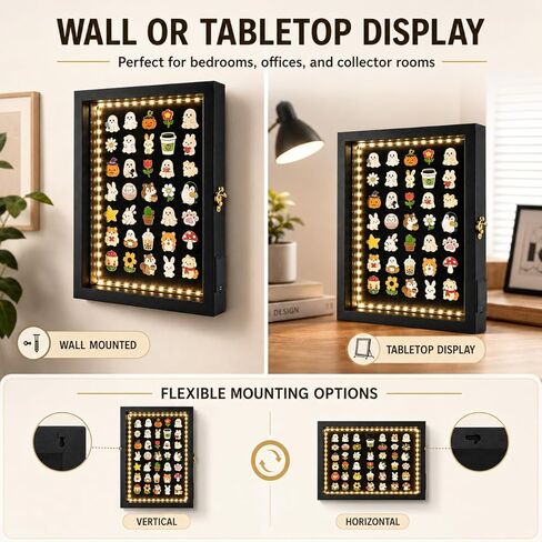 Light Up Pin Display Case - 12x16 Black Shadow Box Frame with Opening Door, Pin Board for Enamel Pins, Pin Holder and Pin Collection Display Frame for Wall or Tabletop in Saudi Arabia
