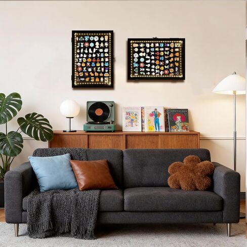 Light Up Pin Display Case - 12x16 Black Shadow Box Frame with Opening Door, Pin Board for Enamel Pins, Pin Holder and Pin Collection Display Frame for Wall or Tabletop in Saudi Arabia