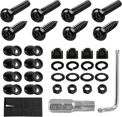 Anti Theft License Plate Screws Kit, License Plate Bolt, Rustproof Stainless Steel Car Tag Plate Mounting Hardware, M6 (1/4") Tamper Proof Fastener Nut, Caps Cover for Front Rear Frame Holder in Kuwait