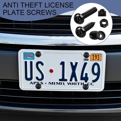 Anti Theft License Plate Screws Kit, License Plate Bolt, Rustproof Stainless Steel Car Tag Plate Mounting Hardware, M6 (1/4") Tamper Proof Fastener Nut, Caps Cover for Front Rear Frame Holder in Kuwait