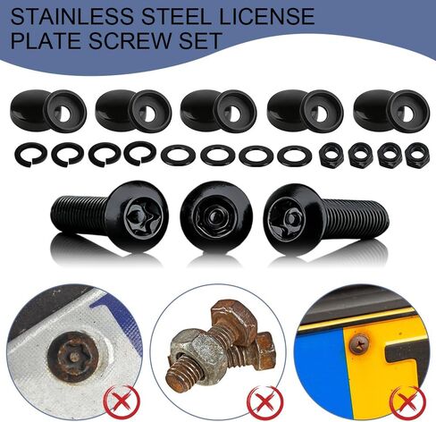 Anti Theft License Plate Screws Kit, License Plate Bolt, Rustproof Stainless Steel Car Tag Plate Mounting Hardware, M6 (1/4") Tamper Proof Fastener Nut, Caps Cover for Front Rear Frame Holder in Kuwait