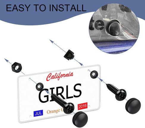 Anti Theft License Plate Screws Kit, License Plate Bolt, Rustproof Stainless Steel Car Tag Plate Mounting Hardware, M6 (1/4") Tamper Proof Fastener Nut, Caps Cover for Front Rear Frame Holder in Kuwait