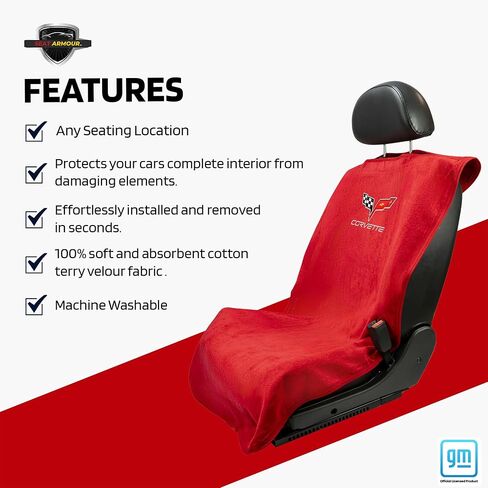 غطاء مقعد كورفيت C6 باللون الأحمر من Seat Armor Towel2GO - مناسب عالمي وناعم ويمكن غسله في الغسالة - سهل التركيب، غطاء مقعد متعدد الأغراض in Kuwait