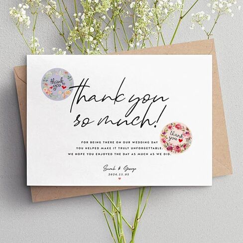 500 Stickers/Roll Floral Thank You 1inches Stickers, Various Pattern Designs Suitable for Gift Packaging, Takeaway Boxes, DIY Decoration PVC Waterproof Non-Dry in Kuwait