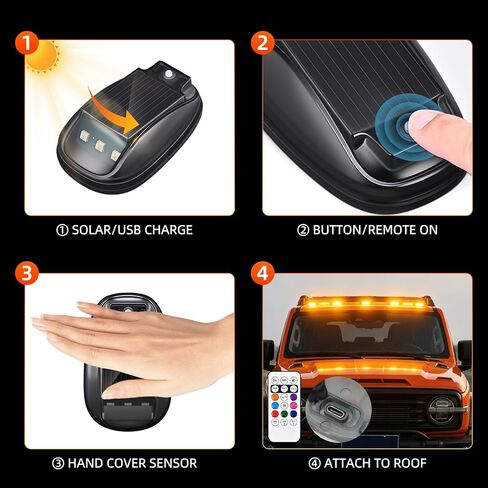 5PCS 2026 Upgrade Wireless Solar Cab Lights for Trucks,No Drill Wireless,Cab Roof Marker Lights,8-Color & Remote Control,Top Light Roof Running Lamp for Pickup Trucks SUV ATV in Saudi Arabia