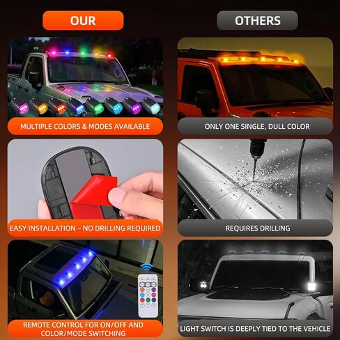 5PCS 2026 Upgrade Wireless Solar Cab Lights for Trucks,No Drill Wireless,Cab Roof Marker Lights,8-Color & Remote Control,Top Light Roof Running Lamp for Pickup Trucks SUV ATV in Saudi Arabia