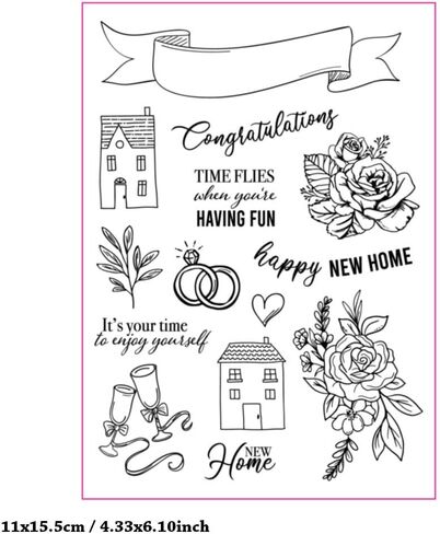 Wedding Sentiment Clear Stamps for Card Making New Home House Rubber Stamps Wedding Rings Roses Silicone Stamps for DIY Scrapbooking Album Paper Crafting Decoration in Kuwait