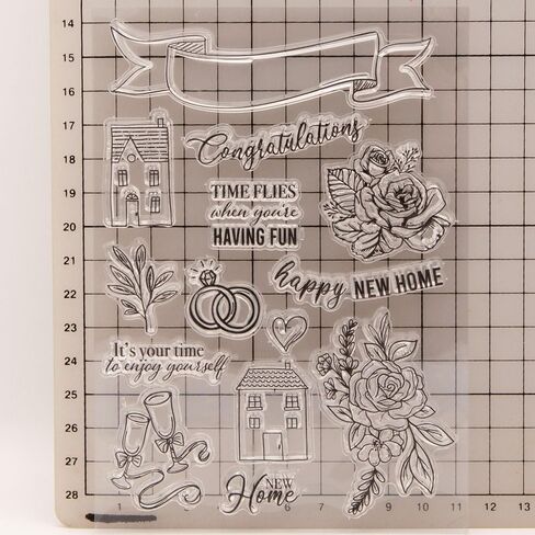 Wedding Sentiment Clear Stamps for Card Making New Home House Rubber Stamps Wedding Rings Roses Silicone Stamps for DIY Scrapbooking Album Paper Crafting Decoration in Kuwait