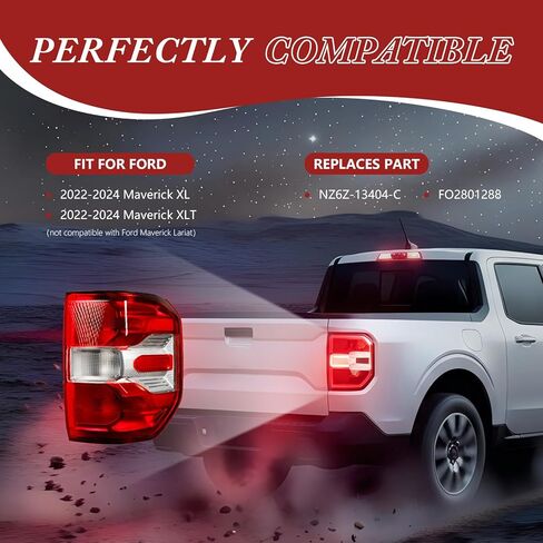 Halogen Left Tail Light without Blind spot Compatible With Ford Maverick XL/XLT 2022-2024 Replace# NZ6Z-13404-A FO2801288 in Saudi Arabia