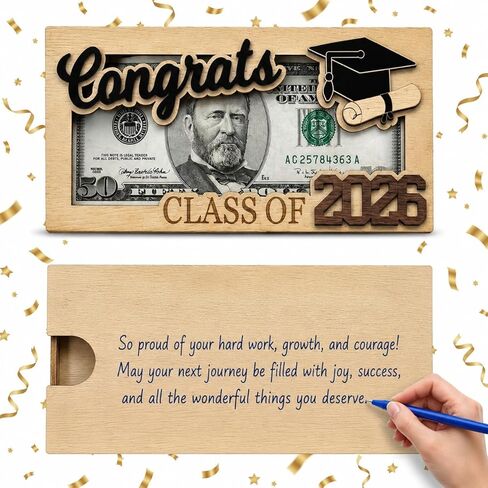 Wooden Graduation Money Holder - Class of 2026 2027 Gift Display - Congrats Grad Cash Frame for High School & College Graduation - Includes Interchangeable Years (Black) in Saudi Arabia