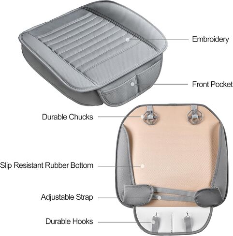 1pc Edge Wrapping Comfortable Car Front Seat Cover Cushion Pad Mat Protector, Anti-Slip Bottom Seat Cushion Cover for Auto with PU Leather(Gray) in Saudi Arabia