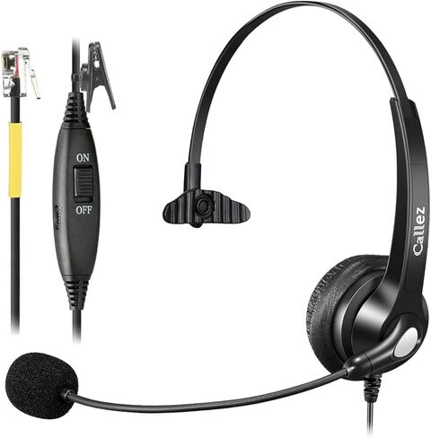 Callez RJ9 Telephone Headset with Noise Cancelling Mic & Volume Controls, Mono Phone Headset for Office Phones Compatible with Grandstream GXP2135 2170 Avaya 1608 1616 Panasonic Ooma Landline Phones in Kuwait