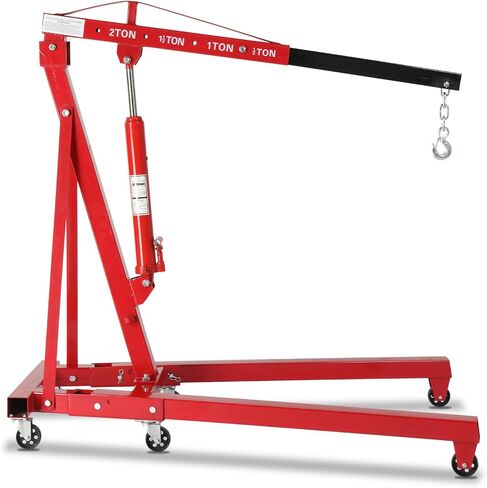 TUFFIOM 2 Ton Folding Hydraulic Engine Crane with Telescopic Boom and Outriggers and Hook, 4400 lbs Engine Hoist Workshop Crane Lifting Cherry Picker, Heavy Duty Steel Electric Hoist, Red in Saudi Arabia