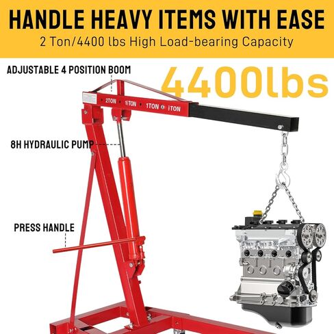 TUFFIOM 2 Ton Folding Hydraulic Engine Crane with Telescopic Boom and Outriggers and Hook, 4400 lbs Engine Hoist Workshop Crane Lifting Cherry Picker, Heavy Duty Steel Electric Hoist, Red in Saudi Arabia