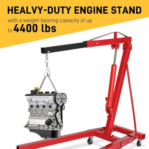 TUFFIOM 2 Ton Folding Hydraulic Engine Crane with Telescopic Boom and Outriggers and Hook, 4400 lbs Engine Hoist Workshop Crane Lifting Cherry Picker, Heavy Duty Steel Electric Hoist, Red in Saudi Arabia