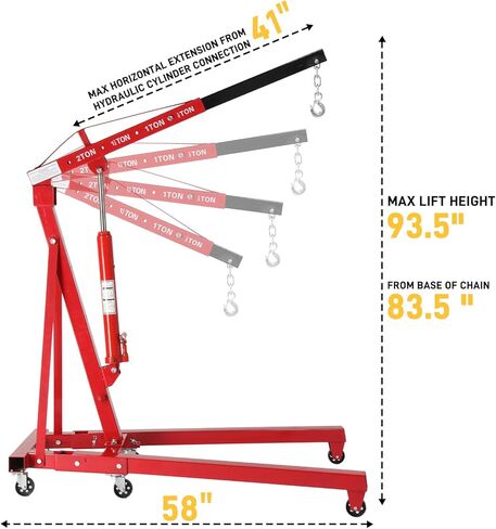 TUFFIOM 2 Ton Folding Hydraulic Engine Crane with Telescopic Boom and Outriggers and Hook, 4400 lbs Engine Hoist Workshop Crane Lifting Cherry Picker, Heavy Duty Steel Electric Hoist, Red in Saudi Arabia