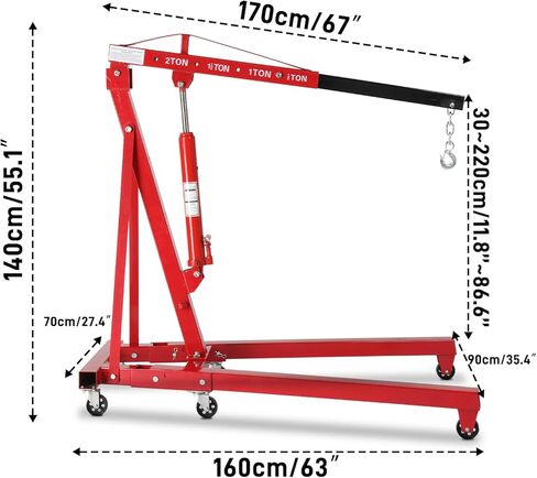 TUFFIOM 2 Ton Folding Hydraulic Engine Crane with Telescopic Boom and Outriggers and Hook, 4400 lbs Engine Hoist Workshop Crane Lifting Cherry Picker, Heavy Duty Steel Electric Hoist, Red in Saudi Arabia