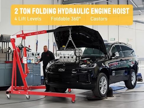 TUFFIOM 2 Ton Folding Hydraulic Engine Crane with Telescopic Boom and Outriggers and Hook, 4400 lbs Engine Hoist Workshop Crane Lifting Cherry Picker, Heavy Duty Steel Electric Hoist, Red in Saudi Arabia